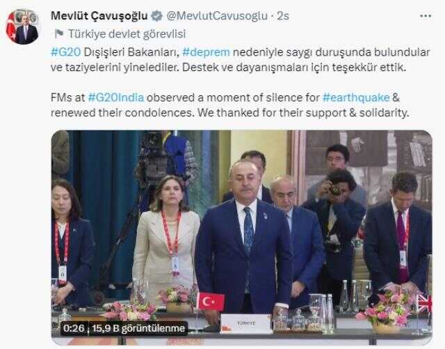 G20 toplantısı, depremlerde hayatını kaybedenlere saygı duruşu ile başladı G20 toplantısı, depremlerde hayatını kaybedenlere saygı duruşu ile başladı