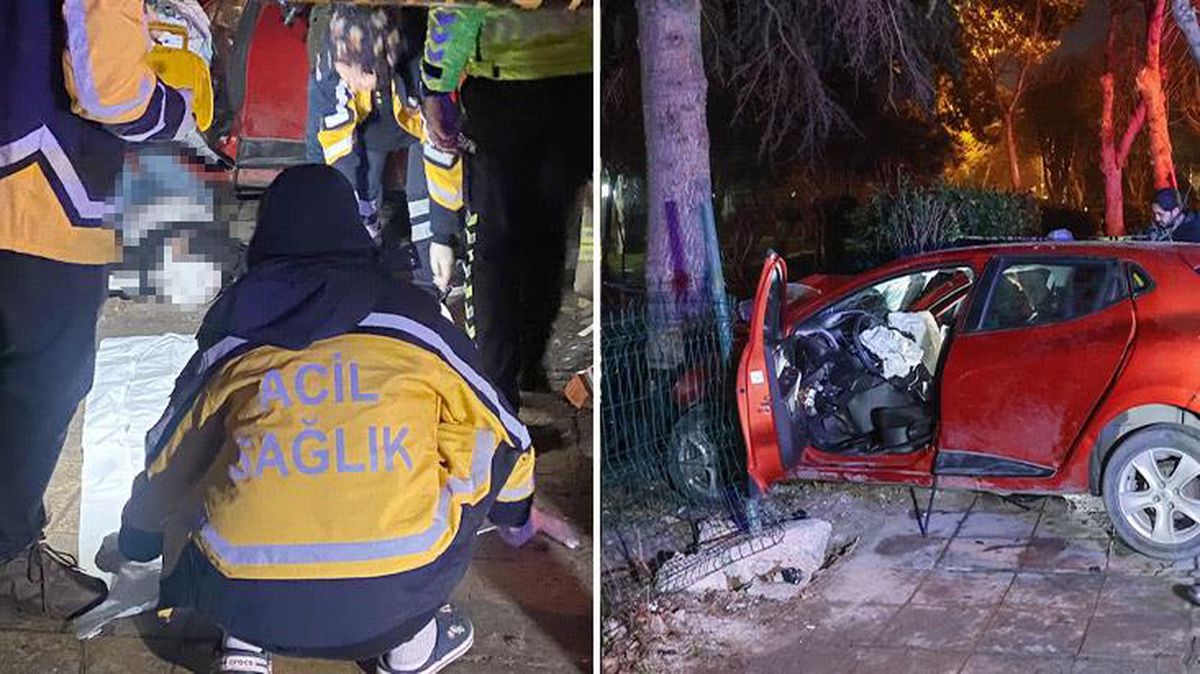 17 yaşındaki sürücü önce refüje ardından ağaca çarptı: 1 ölü, 5 yaralı