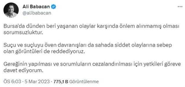 Babacan: Suçu ve Suçluyu Öven Davranışları da Sahada Şiddet Olaylarına Sebep Olan Görüntüleri de Reddediyoruz