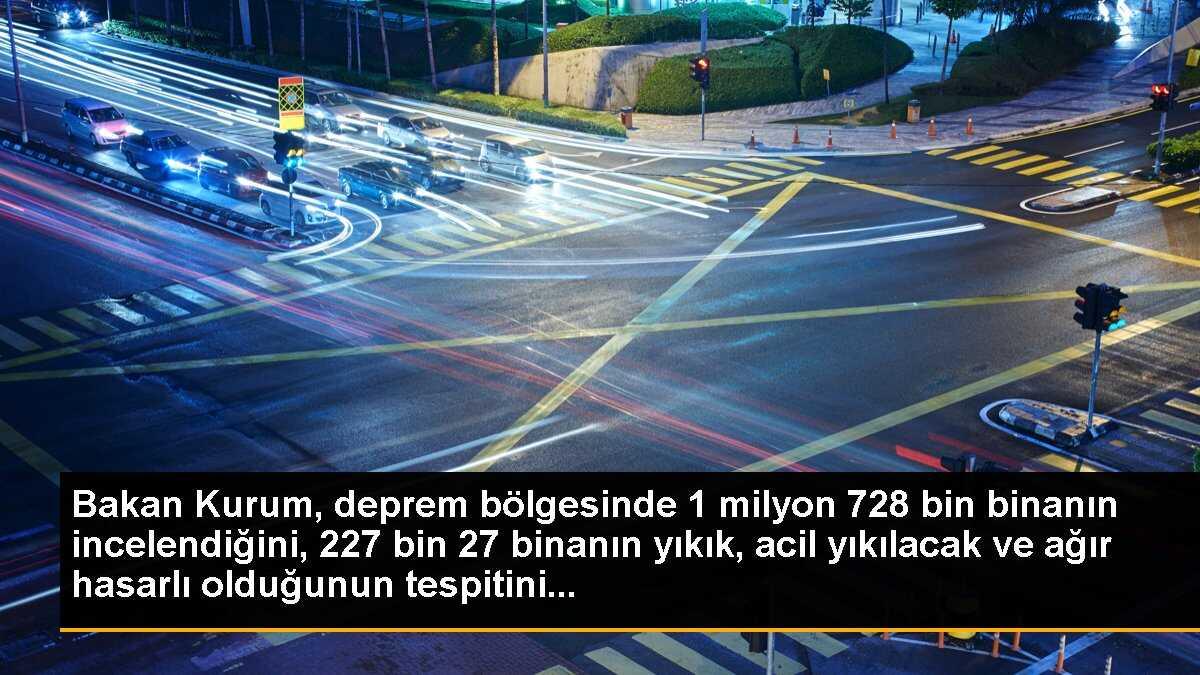 Bakan Kurum, deprem bölgesinde 1 milyon 728 bin binanın incelendiğini, 227 bin 27 binanın yıkık, acil yıkılacak ve ağır hasarlı olduğunun tespitini...