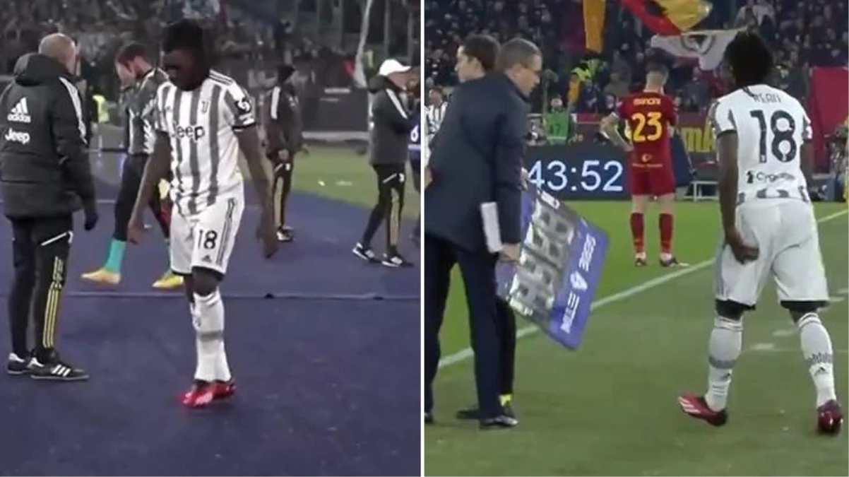 Juventus\'un yıldızı Moise Kean, Roma maçında oyuna girdikten 40 saniye sonra kırmızı kart gördü