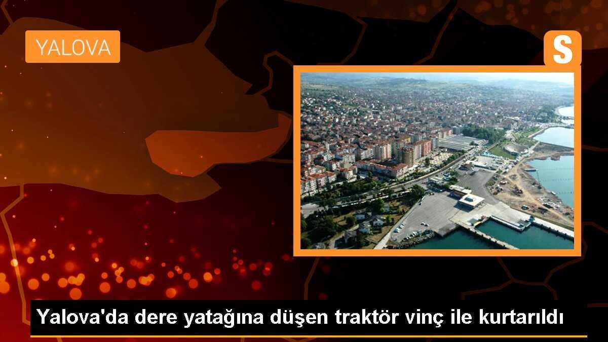 Yalova\'da dere yatağına düşen traktör vinç ile kurtarıldı