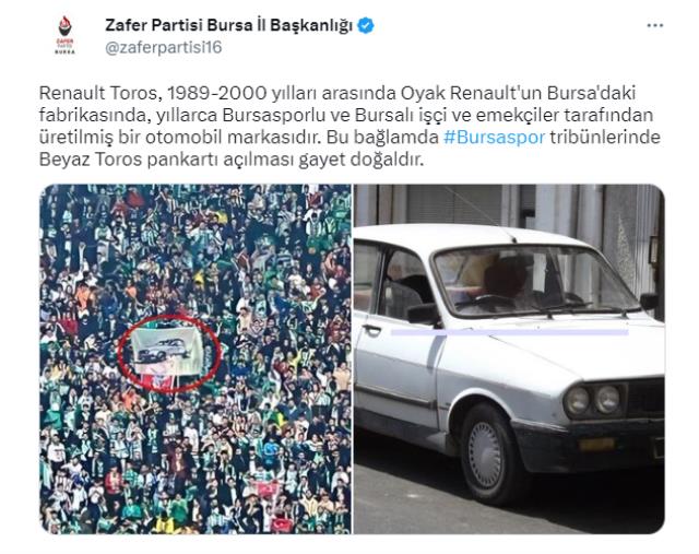 Zafer Partisi'nin Bursaspor- Amedspor maçı sonrası yaptığı 'Beyaz Toros' paylaşımı tartışma yarattı