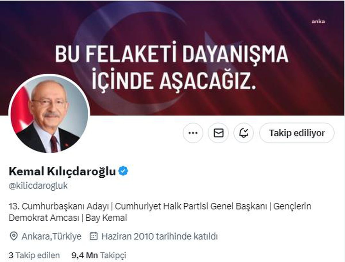 Kemal Kılıçdaroğlu, Twitter Profiline "13. Cumhurbaşkanı Adayı" Sıfatını Ekledi