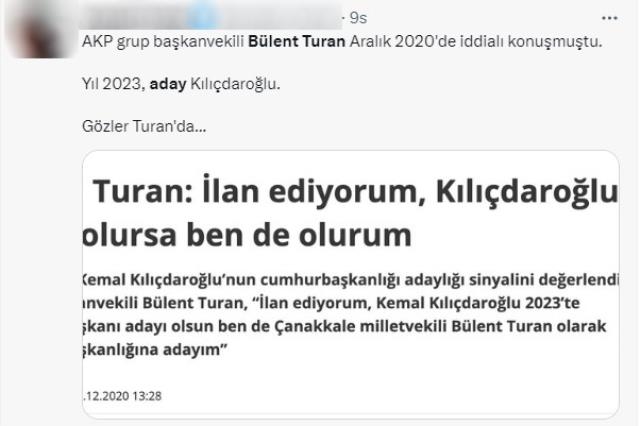 Kılıçdaroğlu'nun adaylığı sonrası AK Parti Grup Başkanvekili Bülent Turan'ın 3 yıl açıklaması yeniden gündem oldu
