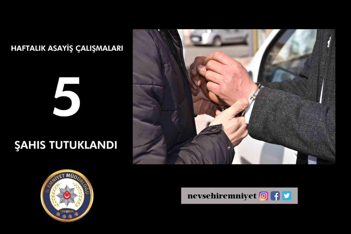 Nevşehir\'de çeşitli suçlardan 5 kişi tutuklandı