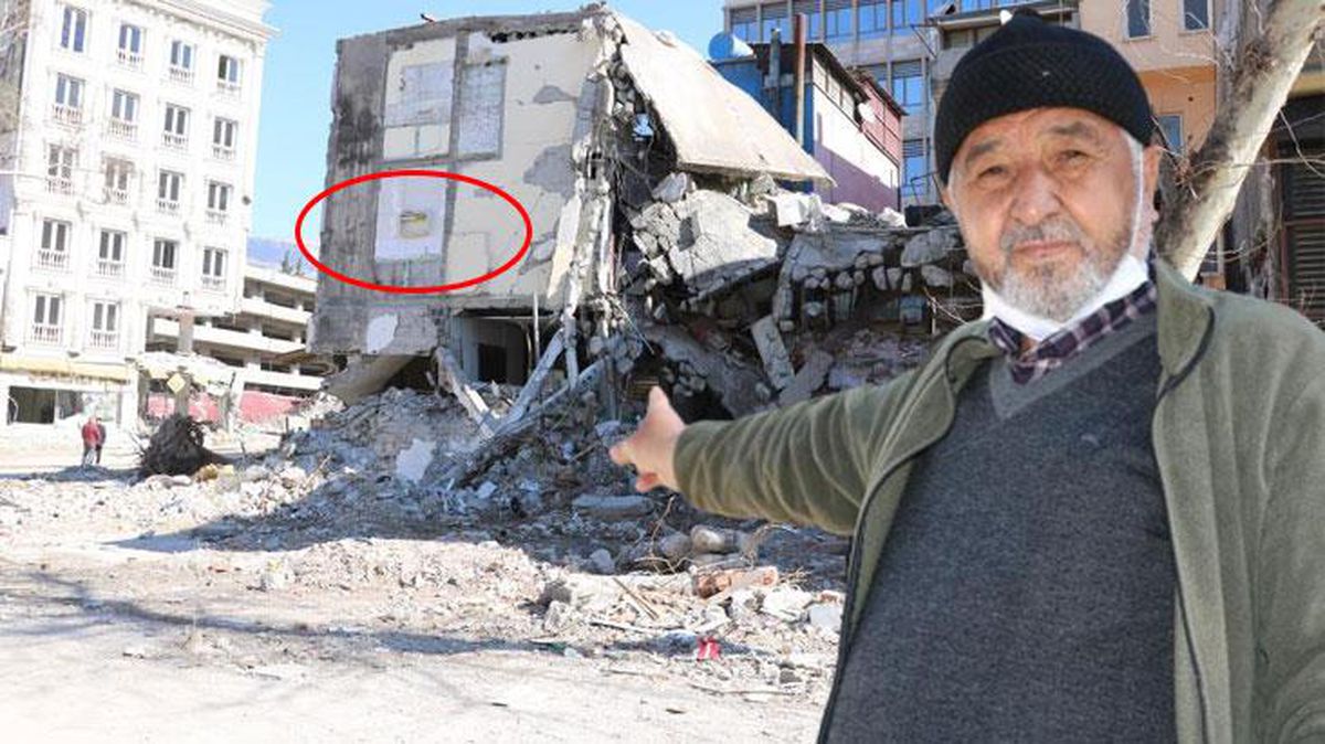 Yıkılan binada dikkat çeken görüntü, raftaki fincan takımları olduğu gibi kaldı