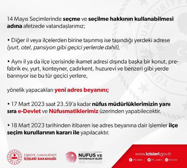 Depremzedeler adres değişikliğini e-Devlet'ten yapabilecek Depremzedeler adres değişikliğini e-Devlet'ten yapabilecek