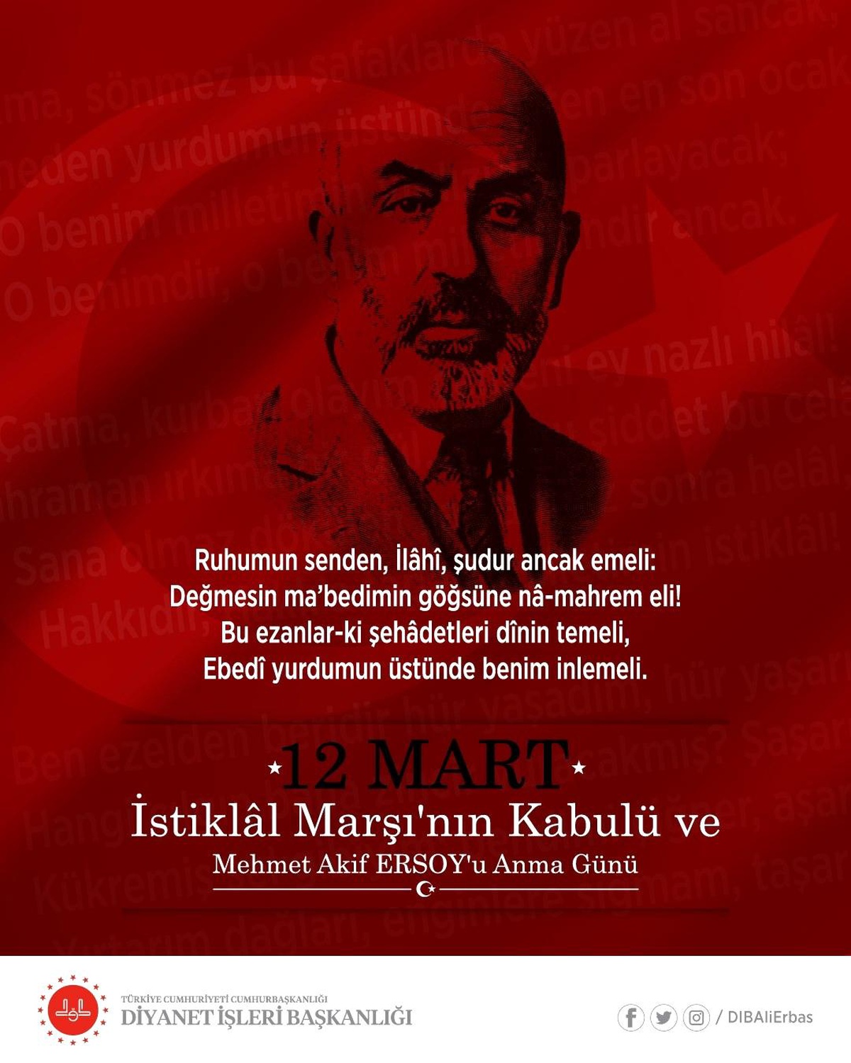 Başkan Erbaş\'tan "İstiklal Marşı\'nın Kabulü ve Mehmet Akif Ersoy\'u Anma Günü" mesajı