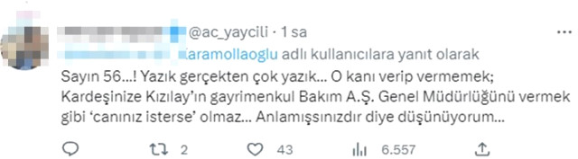 Karamollaoğlu'na Kızılay Genel Sekreter Yardımcısı Ellialtı'ndan çok konuşulacak yanıt: Epeyce yaşlı, kan ihtiyacı olursa kendisini geri çevirmeyiz