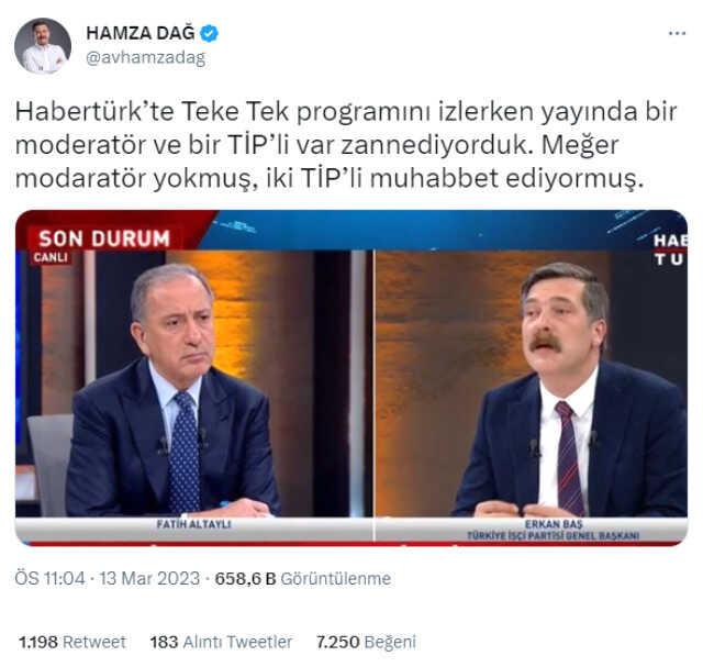 AK Partili Hamza Dağ, Erkan Baş'ın konuk olduğu televizyon programına tepki gösterdi