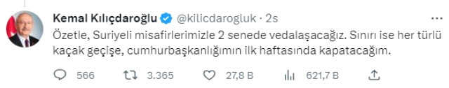 Cumhurbaşkanı Adayı Kılıçdaroğlu: 'Cumhurbaşkanlığımın İki Önemli Hedefi Var: Suriyelileri Vatanlarına Kavuşturmak. Cumhurbaşkanı Adayı Kılıçdaroğlu: 'Cumhurbaşkanlığımın İki Önemli Hedefi Var: Suriyelileri Vatanlarına Kavuşturmak.