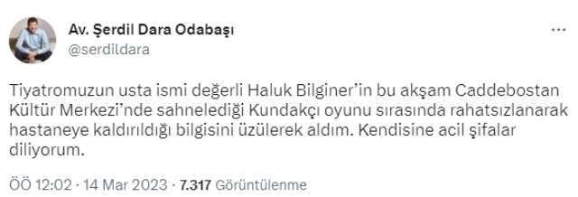 Sahnede fenalaşan Haluk Bilginer hastaneye kaldırıldı