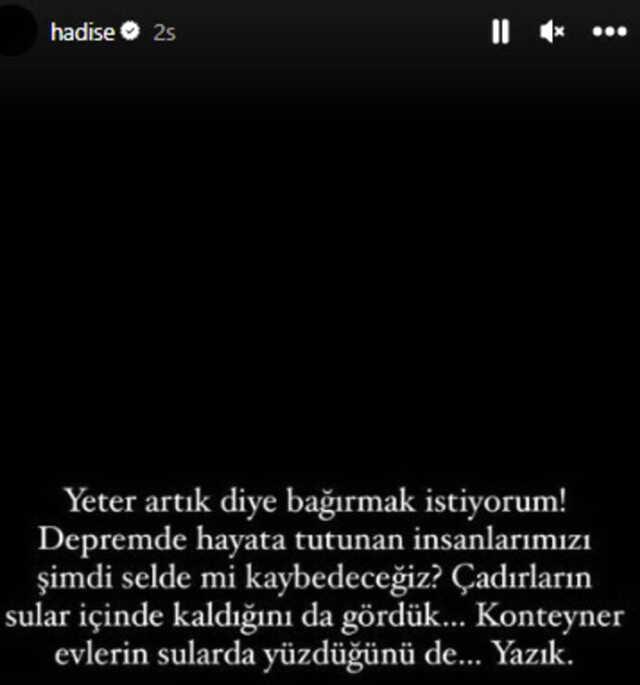Deprem bölgesindeki sel felaketi Hadise'yi isyan ettirdi: Yeter artık diye bağırmak istiyorum