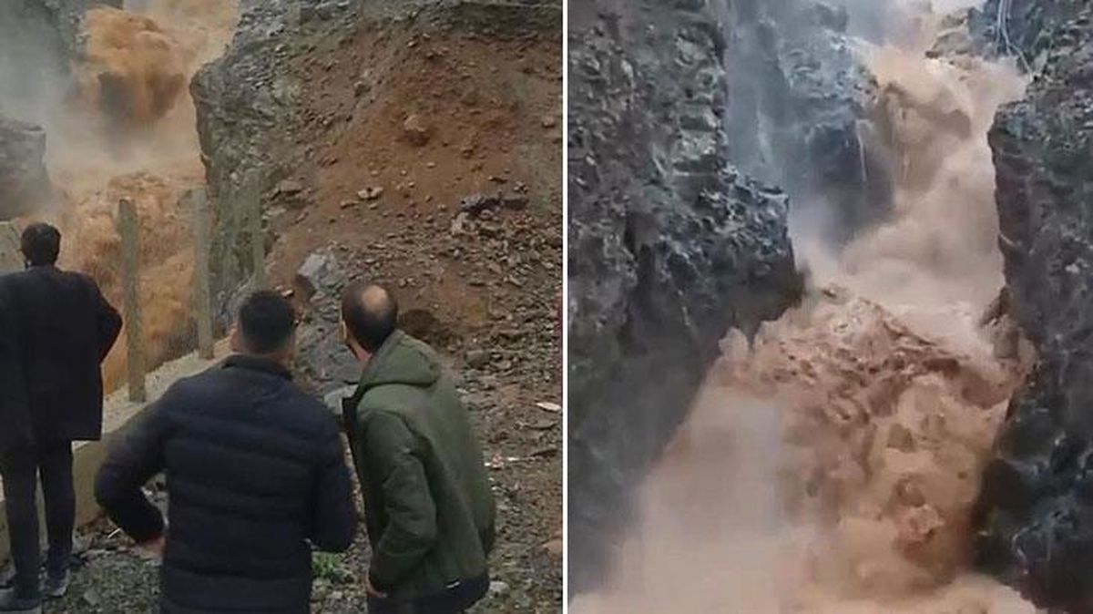 Elazığ'da etkili olan şiddetli yağış sonrası şelale taştı