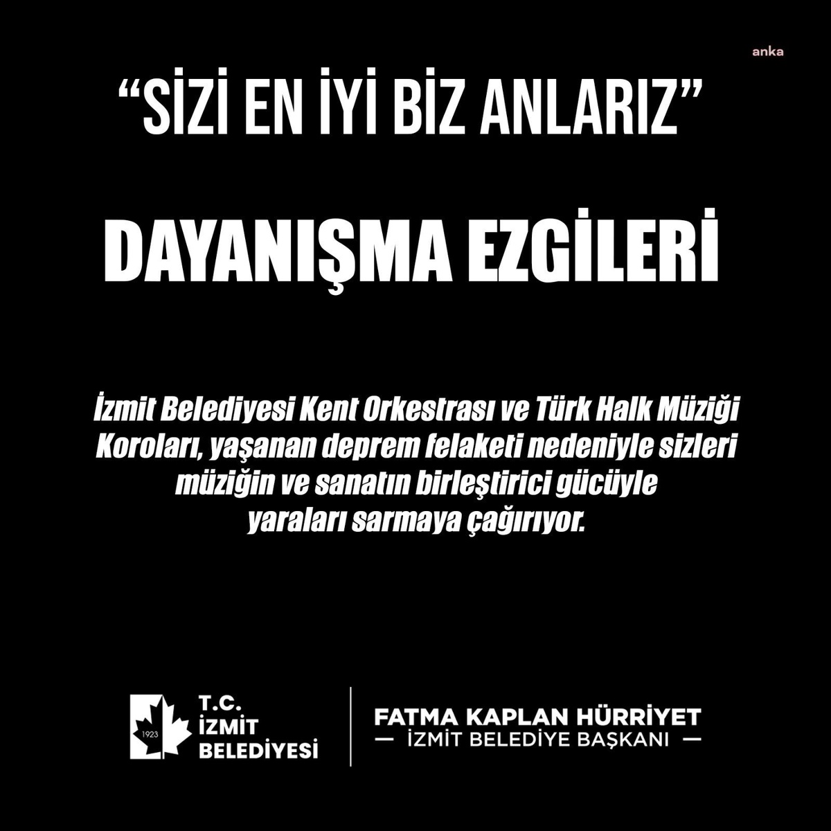 İzmit Belediyesi\'nin Koroları Deprem Bölgesi İçin Dayanışmaya Destek Verecek