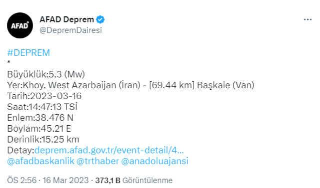 Irak'ın Halepçe kentinde 5,1 büyüklüğünde deprem meydana geldi