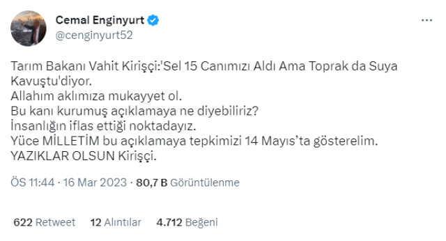 Bakan Kirişci'den muhalefetin tepkisini çeken sel yorumu: 15 canımızı aldı ama toprak da suya kavuştu