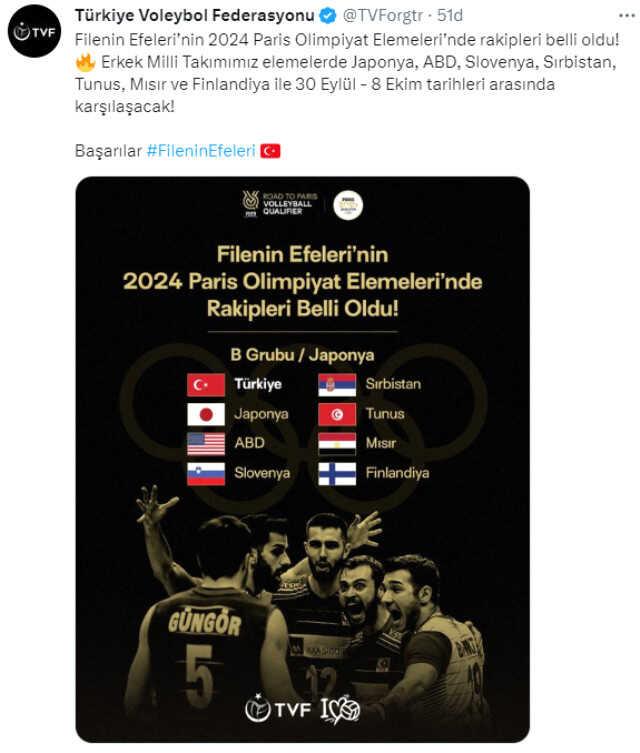 Lokum gibi Olimpiyat kurası! Filenin Sultanları için yol açık