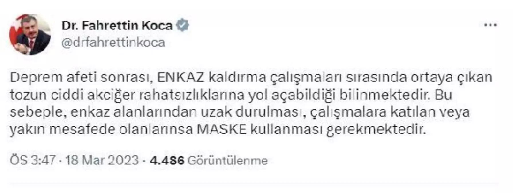 Bakan Koca\'dan deprem bölgesi için \'maske\' uyarısı