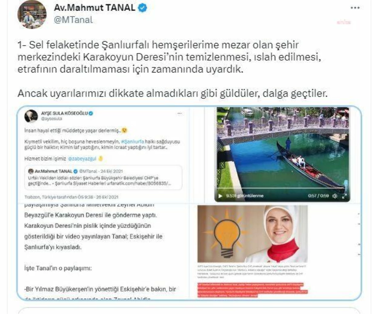 Mahmut Tanal: "Şanlıurfa\'daki Karakoyun Deresi\'nin Islahı İçin Uyardık, Ancak Uyarılarımızı Dikkate Almadıkları Gibi Güldüler, Dalga Geçtiler"