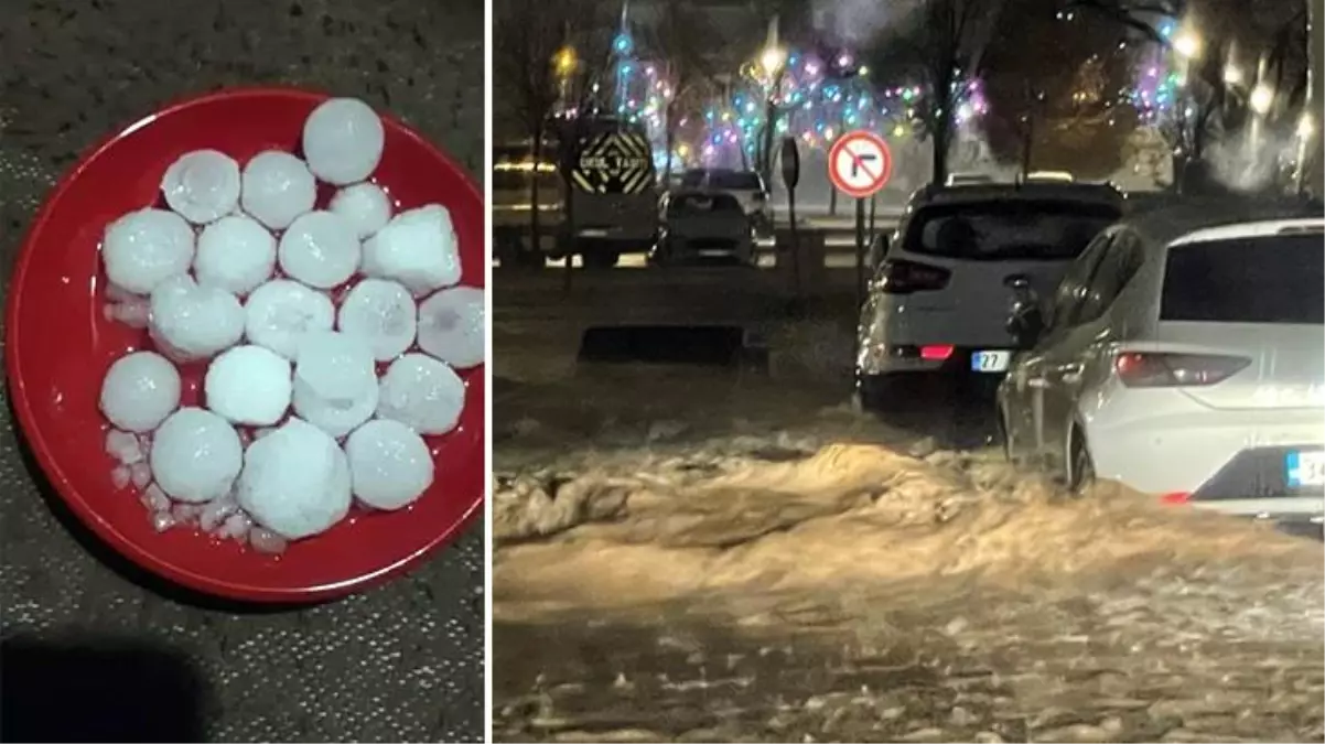 Dolu yağışının hayatı felç ettiği Gaziantep ve Kilis\'te yollar göle döndü, araçlar mahsur kaldı