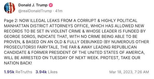 Trump, 'Salı günü tutuklanacağım' diyerek destekçilerini protestoya çağırdı