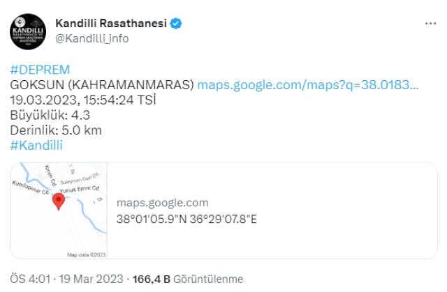 Kahramanmaraş'ta 2 dakikada iki deprem! 4.4 ve 4.1 ile sallandılar