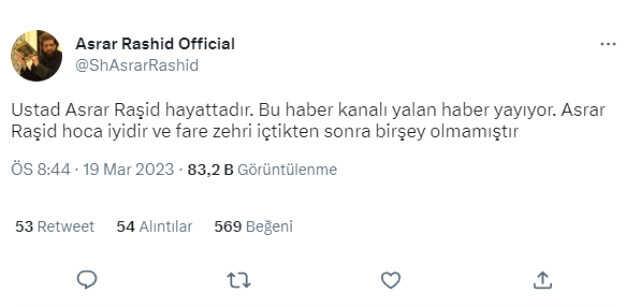 Hadisin doğruluğunu kanıtlamak için fare zehri içen Şeyh Raşid'in öldüğü iddia edildi! Gerçek çok geçmeden anlaşıldı