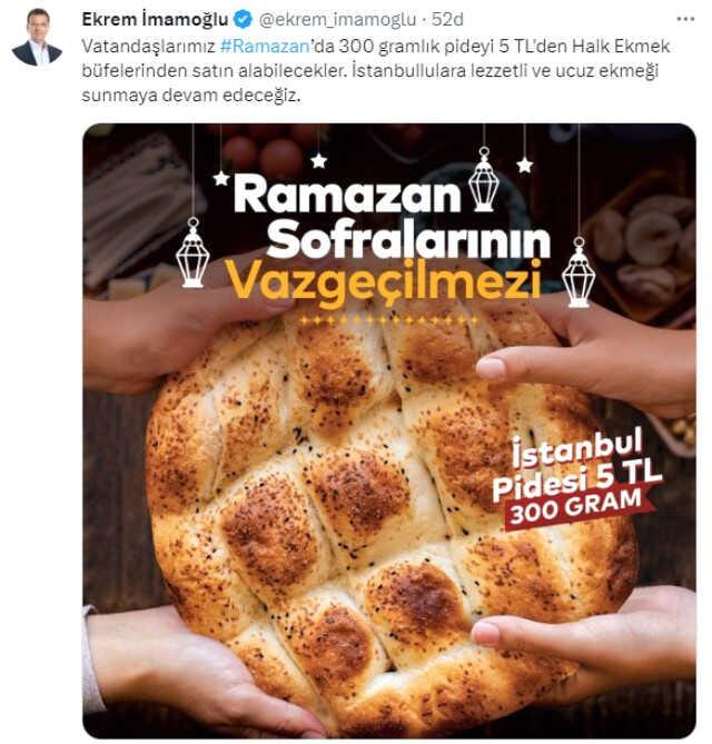 İmamoğlu: Vatandaşlarımız Ramazan'da 300 Gramlık Pideyi 5 TL'den Halk Ekmek Büfelerinden Satın Alabilecekler