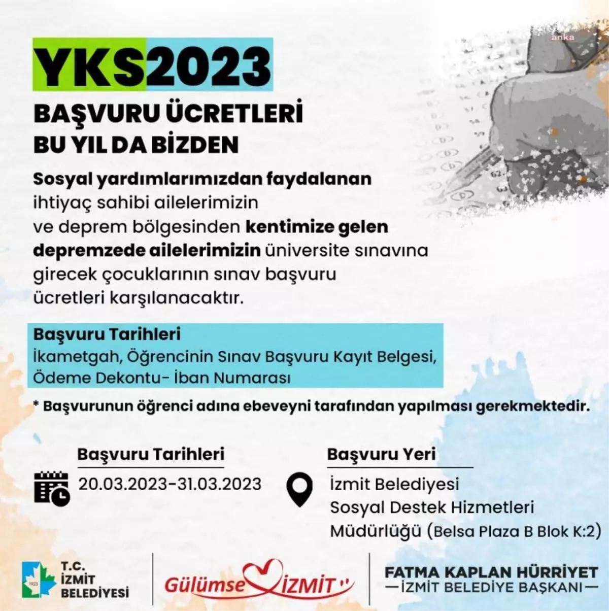 İzmit Belediyesi, İhtiyaç Sahibi Öğrencilerin Sınav Giriş Ücretini Karşılayacak