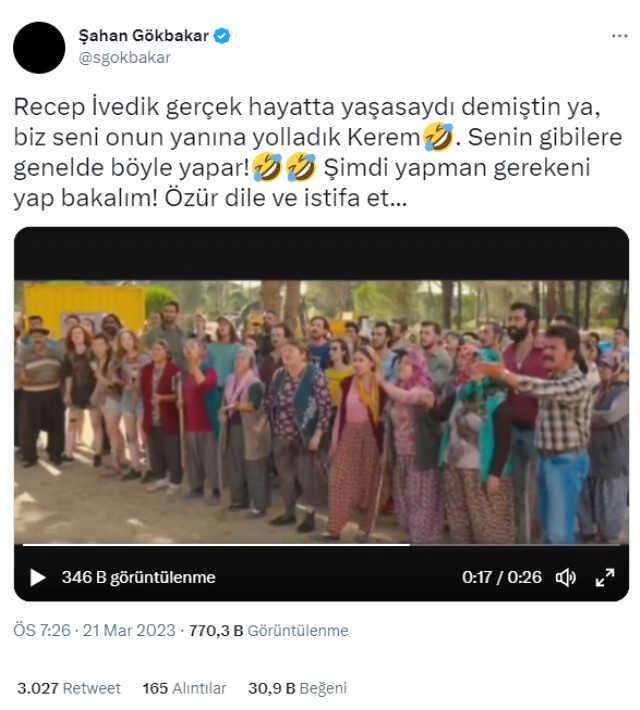 Gökbakar, Kınık'a filminden bir sahneyle seslendi: Recep İvedik gerçek hayatta yaşasaydı sana bunu yapardı