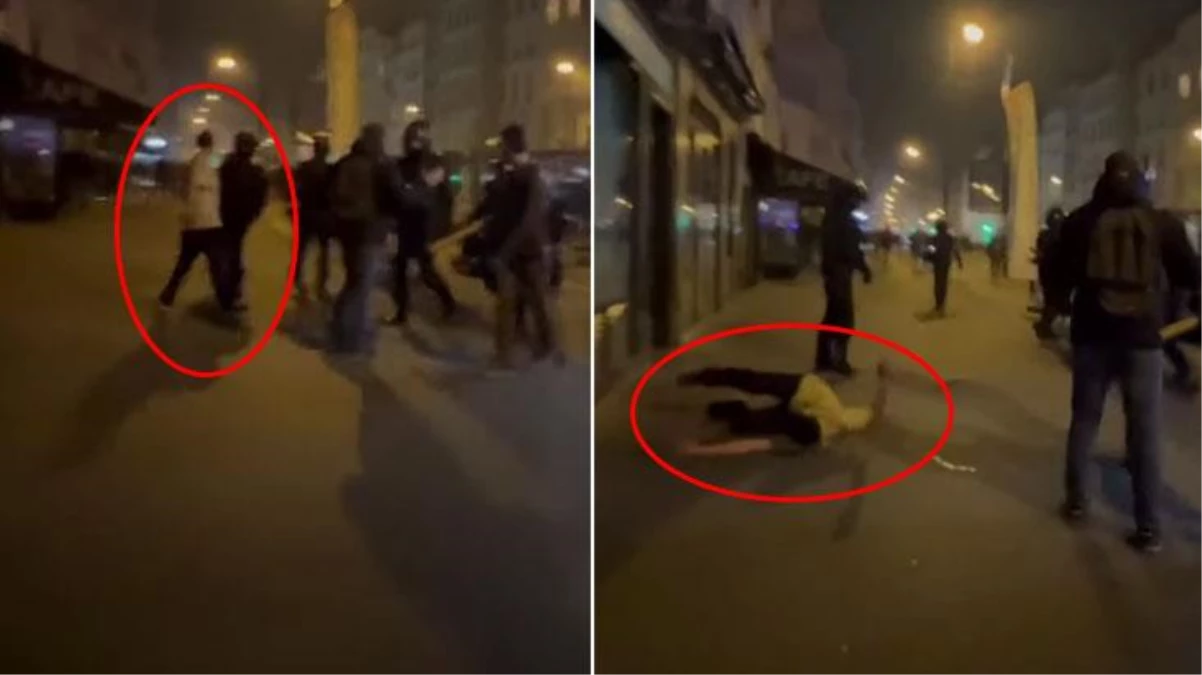 Fransa\'daki gösterilerde polis, protestocuyu yumrukla yere serdi! Görüntü birimleri harekete geçirdi