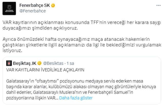 Hodri meydan! Fenerbahçe'den Beşiktaş'a jet hızıyla yanıt