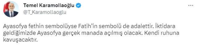 Karamollaoğlu'nun 'Ayasofya' paylaşımı, sosyal medyada yorum yağmuruna tutuldu