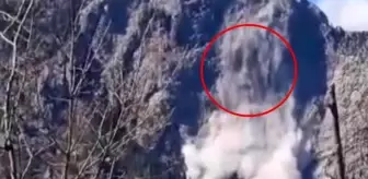Dağdan kopan parçaların oluşturduğu tablolar görenleri şaşkına çevirdi! İşte o görüntüler
