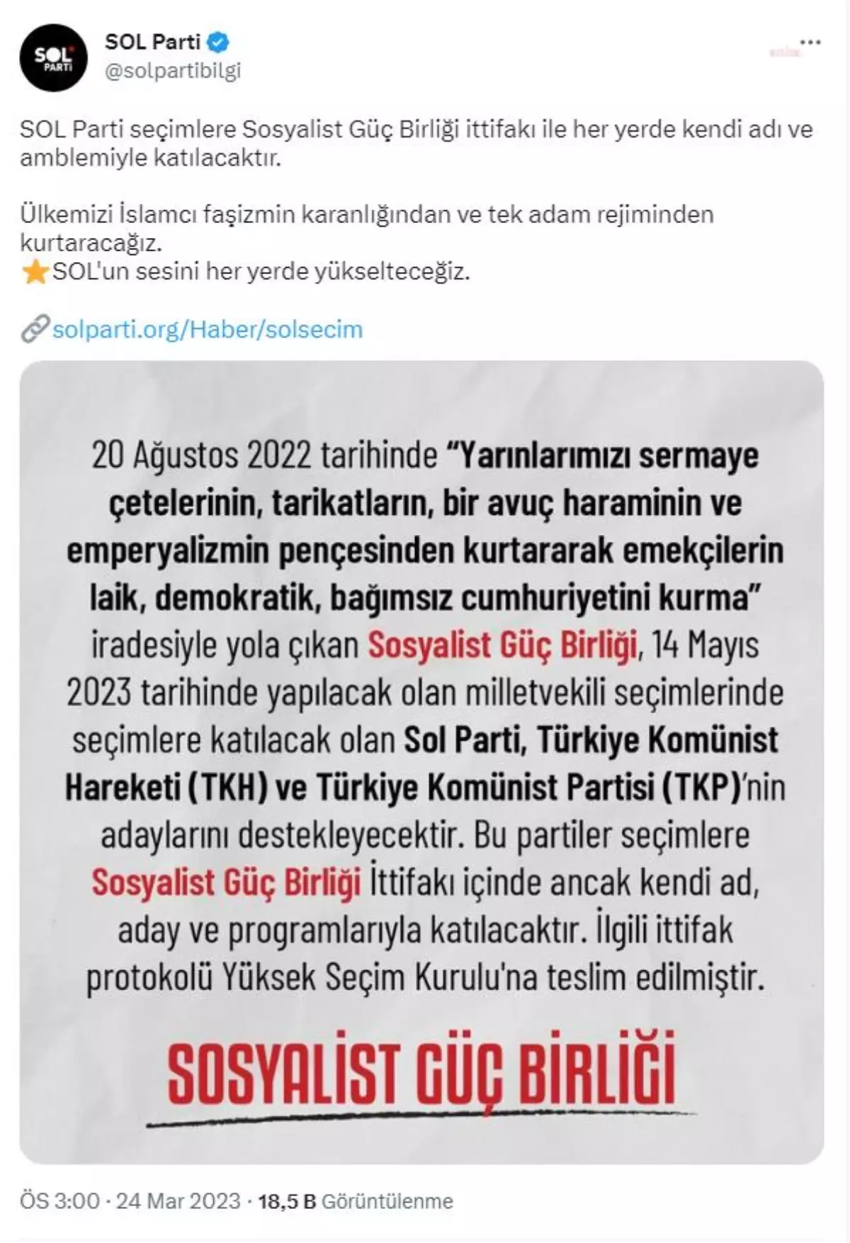 Sosyalist Güç Birliği, İttifak Protokolünü Ysk\'ya Sundu: "Birlik Sol Parti, Tkh ve Tkp Adaylarını Destekleyecektir"