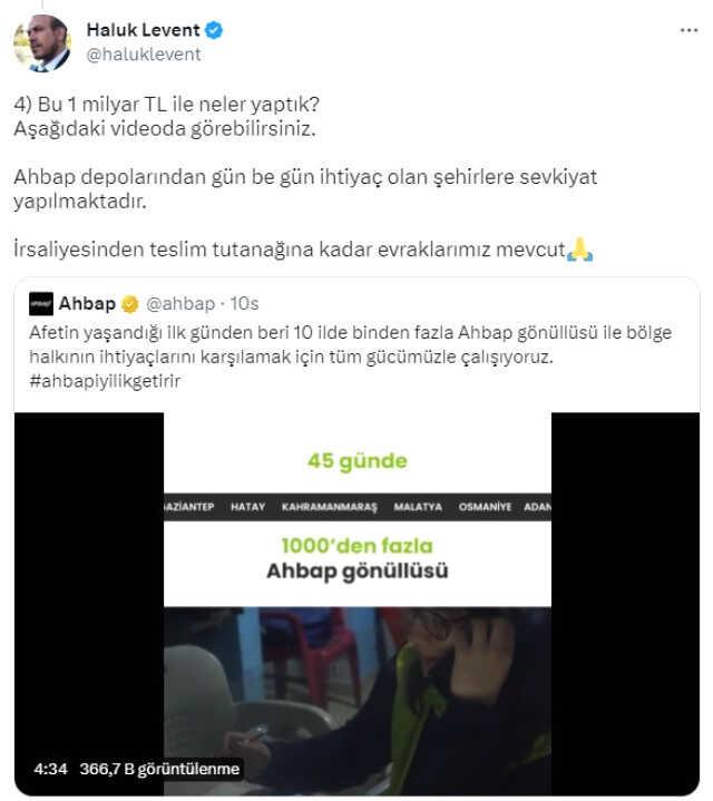 Ahbap Derneği'nin aylık gelirini açıklayan Haluk Levent, yapılacak harcamaları anlattı