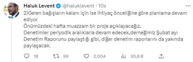 Ahbap Derneği'nin aylık gelirini açıklayan Haluk Levent, yapılacak harcamaları anlattı