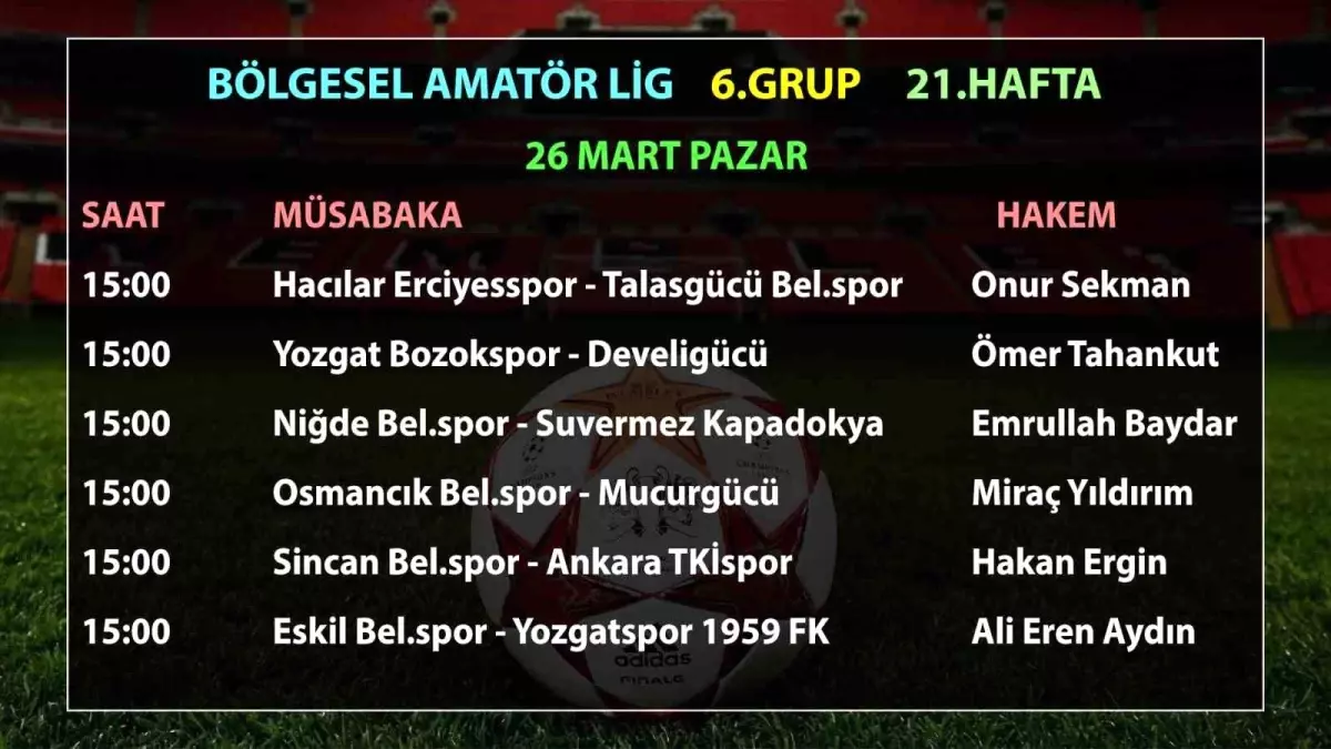 Bölgesel Amatör Lig\'de 21.hafta maçlarının hakemleri açıklandı