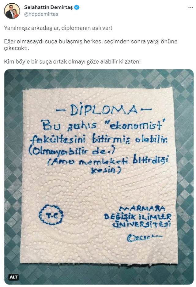 Selahattin Demirtaş'tan Cumhurbaşkanı Erdoğan'ın diplomasıyla ilgili olay paylaşım: Yanılmışız arkadaşlar