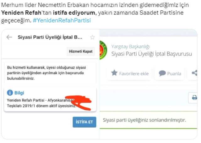 Yeniden Refah'ın Cumhur İttifakı'na katılmasının ardından istifalar başladı! e-Devlet üzerinden üyelik iptali yapıyorlar