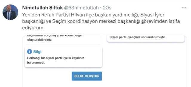 Yeniden Refah'ın Cumhur İttifakı'na katılmasının ardından istifalar başladı! e-Devlet üzerinden üyelik iptali yapıyorlar