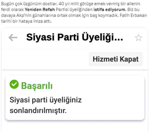 Yeniden Refah'ın Cumhur İttifakı'na katılmasının ardından istifalar başladı! e-Devlet üzerinden üyelik iptali yapıyorlar