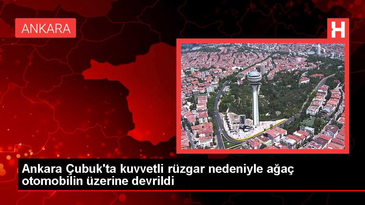 Ankara Çubuk'ta kuvvetli rüzgar nedeniyle ağaç otomobilin üzerine devrildi