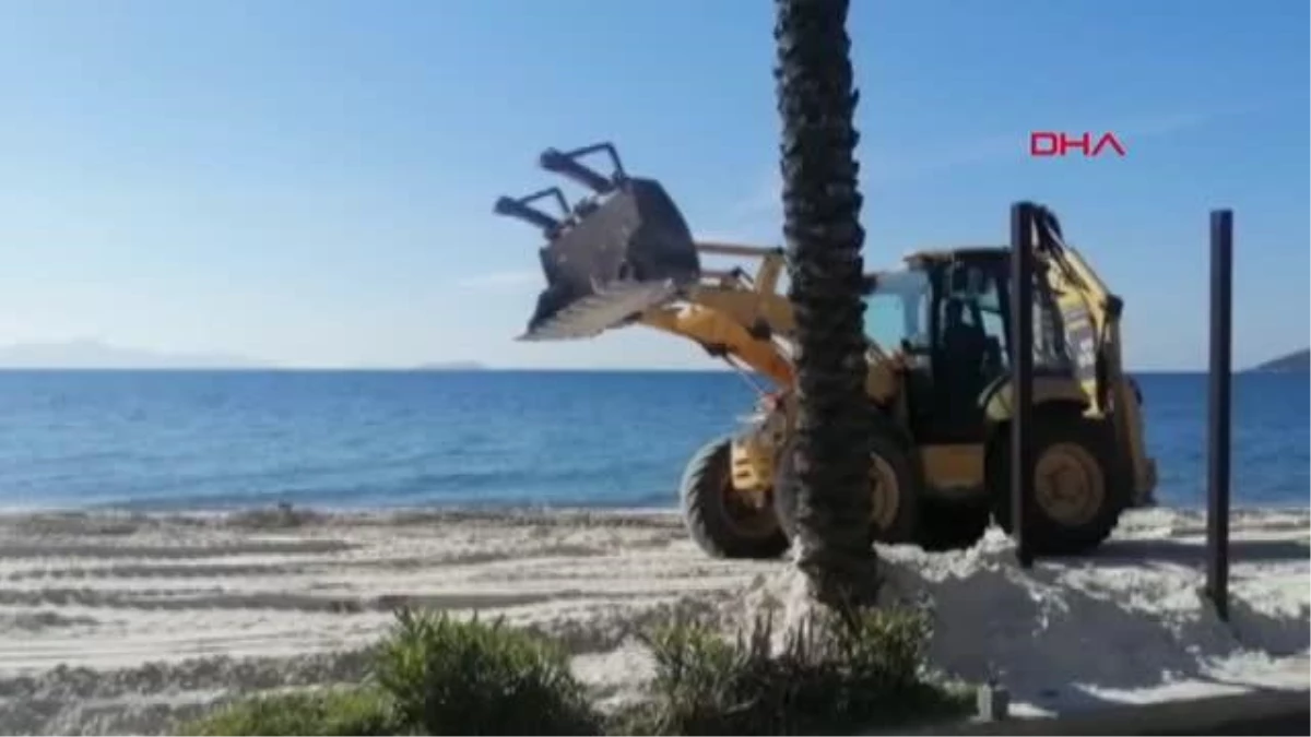 Bodrum\'da sahile dökülen beyaz kum belediye ekipleri tarafından kaldırıldı