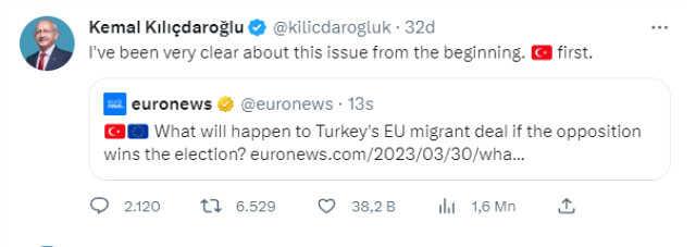 Kılıçdaroğlu'nun Fransız kanalının 'Kazanırsa AB göçmen anlaşması ne olacak?' sorusuna yanıt: Başından beri bu konuda nettim, önce Türkiye
