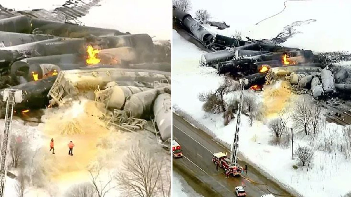 ABD\'de etanol yüklü trenin devrilmesi sonucu yangın çıktı, bölgedeki 800 kişi tahliye edildi