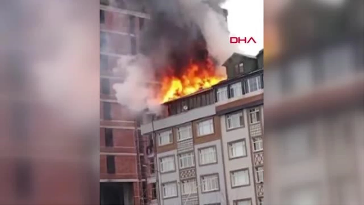 OF'TA 5 KATLI BİNANIN ÇATI KATI ALEV ALEV YANDI