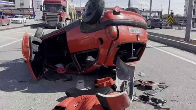 Takla atan otomobilden burnu bile kanamadan kurtuldu